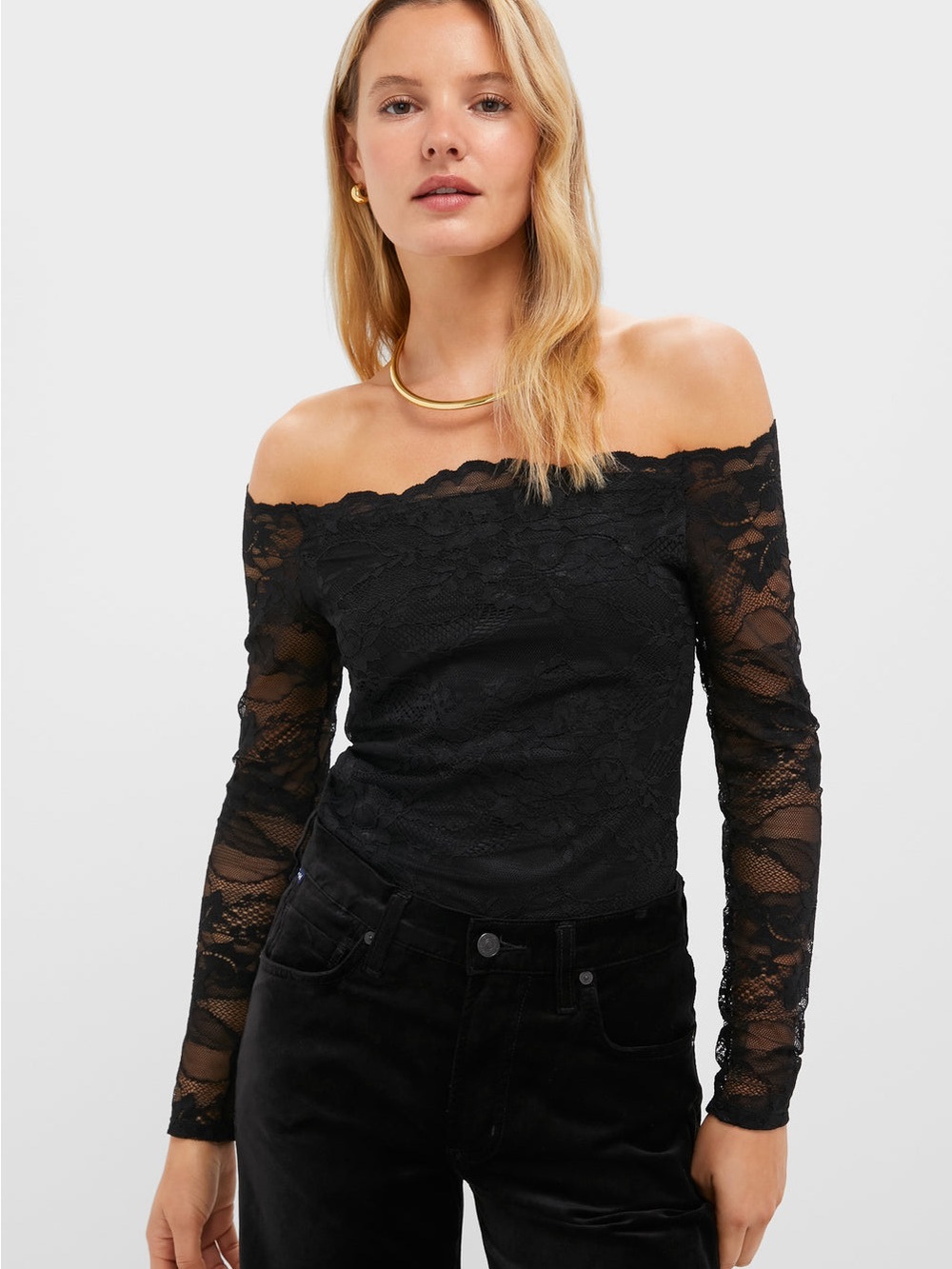 Tuckernuck Black Lace Off the Shoulder Bari Top